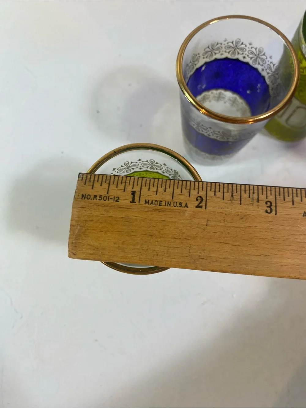 Set Of 4 Moroccan Royal Blue & Green Bar Glasses Gold Moorish Arabesque Design